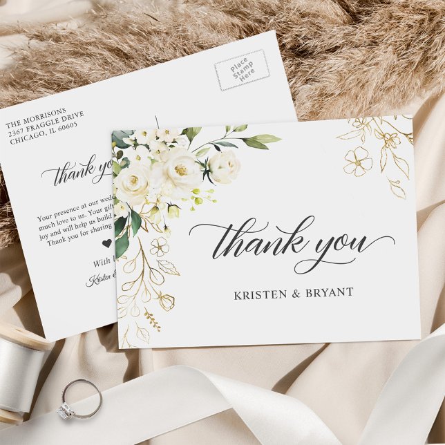Cartão Postal Agradecimento de Casamento Floral Jardim Roteiro C (Criador carregado)