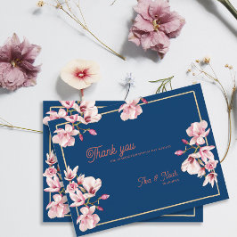 Cartão Postal Agradecimento de Casamento Floral Magnólia Azul Ma