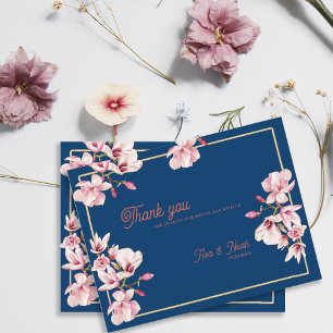 Cartão Postal Agradecimento de Casamento Floral Magnólia Azul Ma