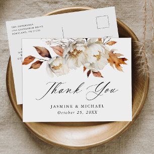 Cartão Postal Agradecimento de Casamento Floral Outonal Rústico