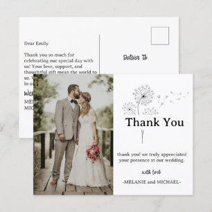 Cartão Postal Agradecimento de Casamento Minimalista Com Foto