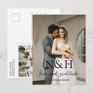 Cartão Postal Agradecimento de Casamento Moderno Natasha Monogra