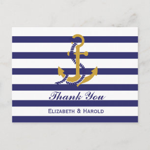 Cartão Postal Agradecimento de Casamento Náutico Elegante