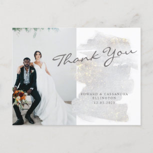 Cartão Postal Agradecimento de casamento prateado cinza tocado a