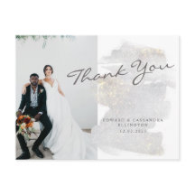 Agradecimento de Casamento Prateado-Elegante com T