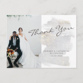 Cartão Postal Agradecimento de Casamento Prateado-Elegante com T