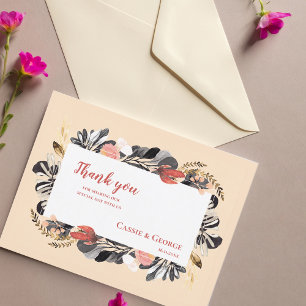Cartão Postal Agradecimento de Casamento Romântico Bege e Floral