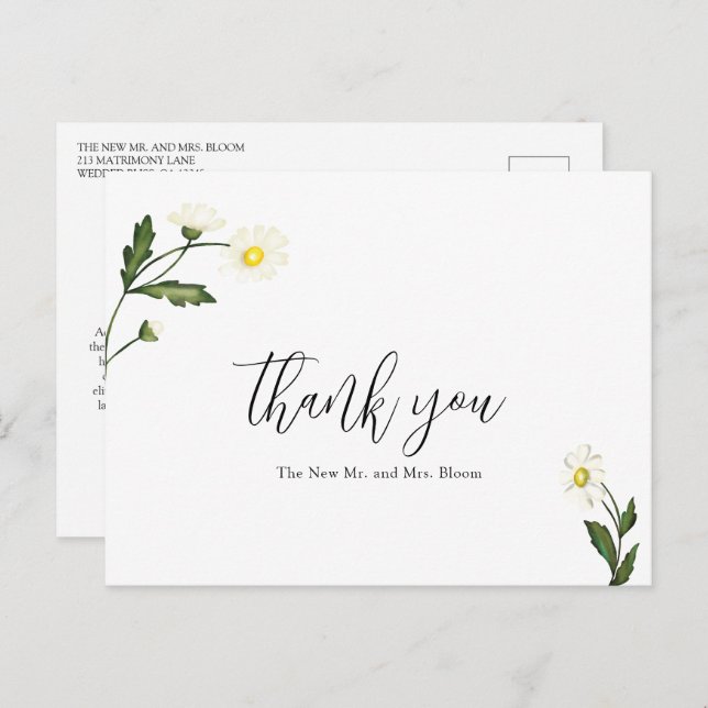 Cartão Postal Agradecimento de casamento rústico floral de marga (Frente/Verso)