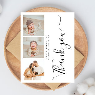 Cartão Postal Agradecimento de Chuvada de Bebê com 3 Fotos com E