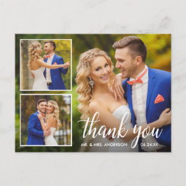 Cartão Postal Agradecimento de Colagem de Fotos de Casamento Cal