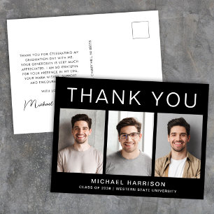 Cartão Postal Agradecimento de Formatura com Foto Moderna Preta