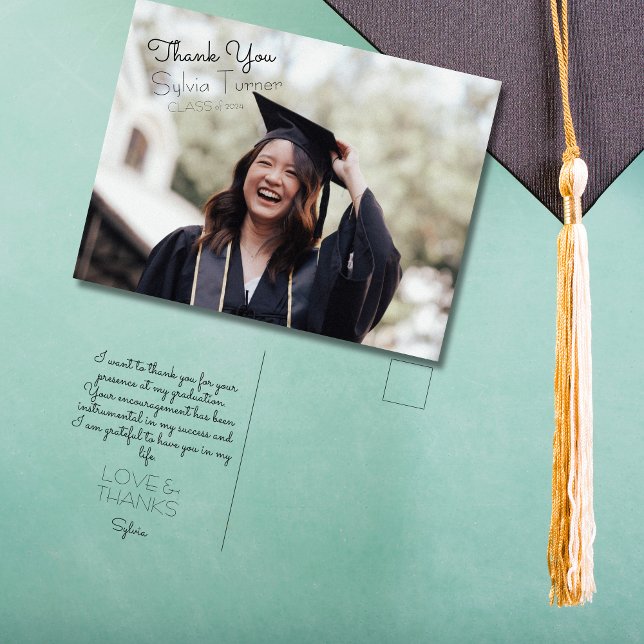 Cartão Postal Agradecimento de formatura com lettering manual (Graduation thank you postcard)