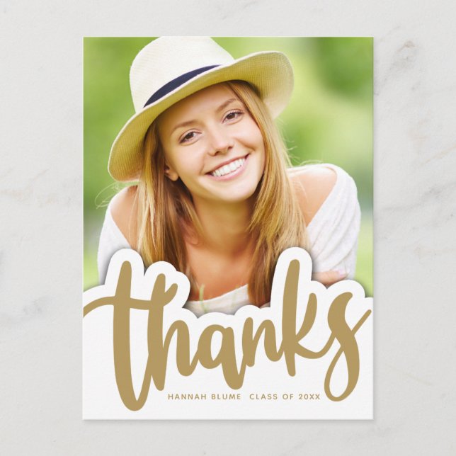 Cartão Postal Agradecimento de Formatura | Design Manuscrito Sob (Frente)