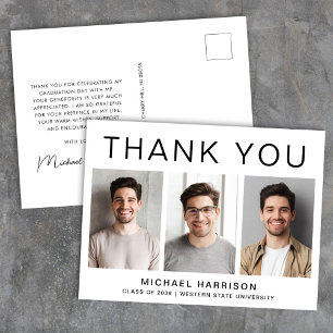 Cartão Postal Agradecimento de Formatura Moderno com 3 Fotos