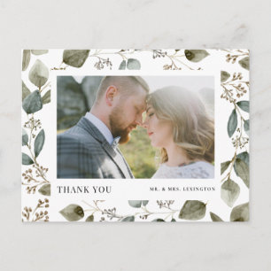 Cartão Postal Agradecimento de Foto de Casamento com Eucalipto R