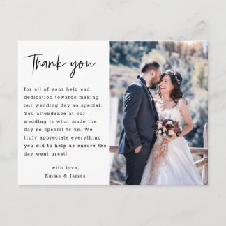Cartão Postal Agradecimento de Foto de Casamento com Letra à Mão
