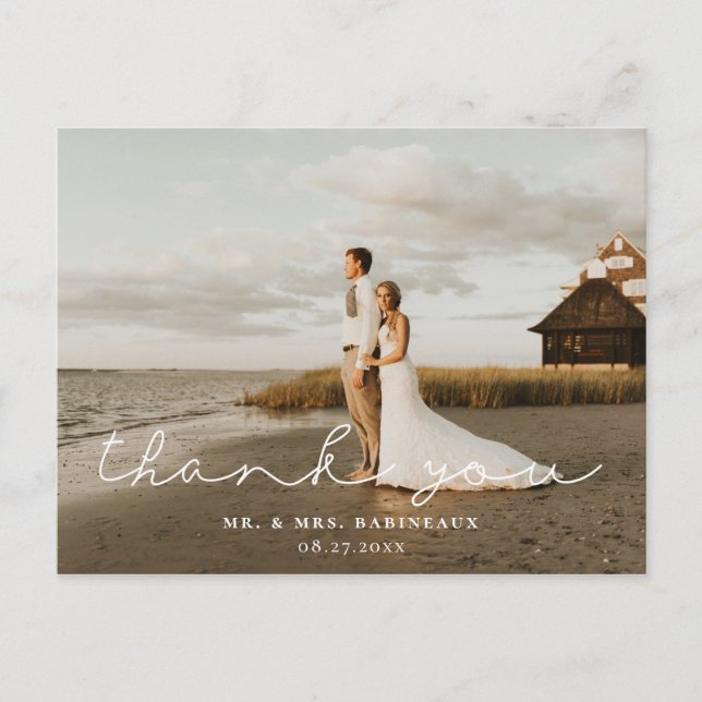 Cartão Postal Agradecimento de Foto de Casamento com Letra de As (Frente)