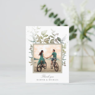 Cartão Postal Agradecimento de foto de casamento de folhagem aqu