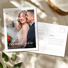 Cartão Postal Agradecimento de Foto de Casamento em Caligrafia