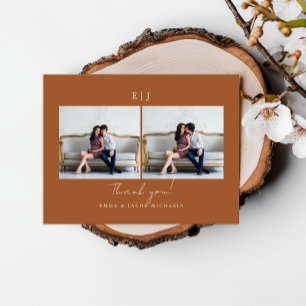 Cartão Postal Agradecimento de Foto de Casamento em Terracota Mo