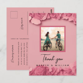 Cartão Postal Agradecimento de foto de casamento floral rosa