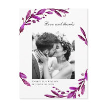 Agradecimento de foto de casamento floral roxo em
