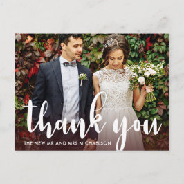 Cartão Postal Agradecimento de Foto de Casamento Moderno Burgund