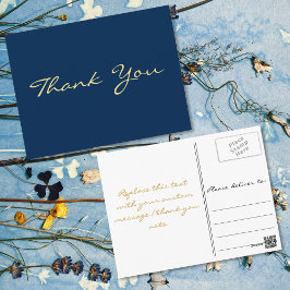 Cartão Postal Agradecimento de Graduação Moderno em Azul com Let