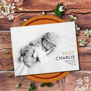 Cartão Postal Agradecimento de Nascimento de Bebê com Foto Elega