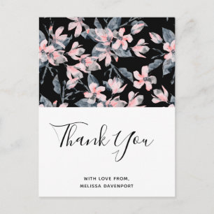 Cartão Postal Agradecimento de padrão floral rosa e cinza em aqu