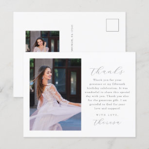 Cartão Postal Agradecimento de Quinze Anos com Duas Fotos Elegan