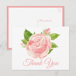 Cartão Postal Agradecimento de Rosa Rosa Água Floral Elegante