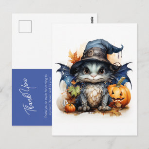Cartão Postal Agradecimento do Chá de Bebê Dragão Aquarela Azul