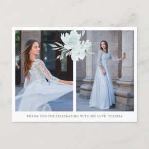 Cartão Postal Agradecimento Elegante de Quinceanera com Duas Fot