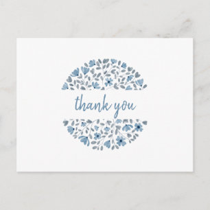 Cartão Postal Agradecimento em aquarela floral azul