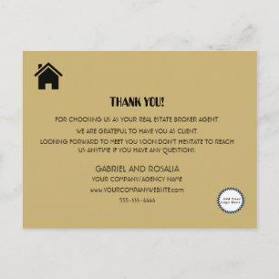 Cartão Postal Agradecimento Empresarial Modern Realtor Pale Gold