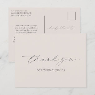 Cartão Postal Agradecimento Empresarial Moderno Elegante Bege Ne
