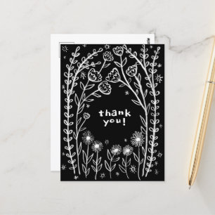 Cartão Postal AGRADECIMENTO Floral Caprichoso Esboço Rabisco