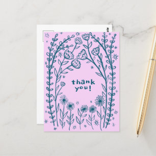 Cartão Postal AGRADECIMENTO Floral Caprichoso Esboço Rabisco 