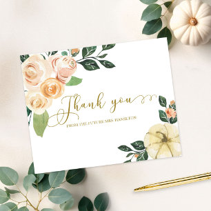 Cartão Postal Agradecimento Floral de Abóbora para Chá de Noiva 