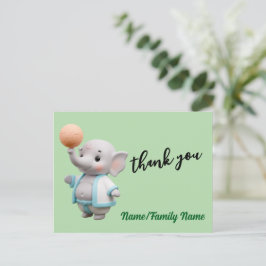 Cartão Postal Agradecimento Fofo de Chuveiro de Bebê com Elefant