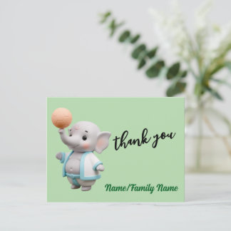 Cartão Postal Agradecimento Fofo de Chuveiro de Bebê com Elefant