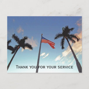 Cartão Postal Agradecimento Militar por Serviço com Bandeira Ame