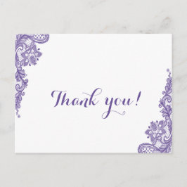 Cartão Postal Agradecimento Moderno Casamento em Renda Violeta U