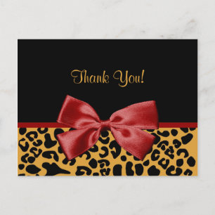 Cartão Postal Agradecimento Moderno Preto e Dourado Leopardo Fit