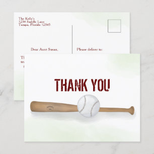 Cartão Postal Agradecimento Moderno Simples de Beisebol em Aquar