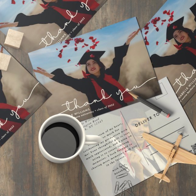 Cartão Postal Agradecimento Simples de Foto de Formatura (Criador carregado)