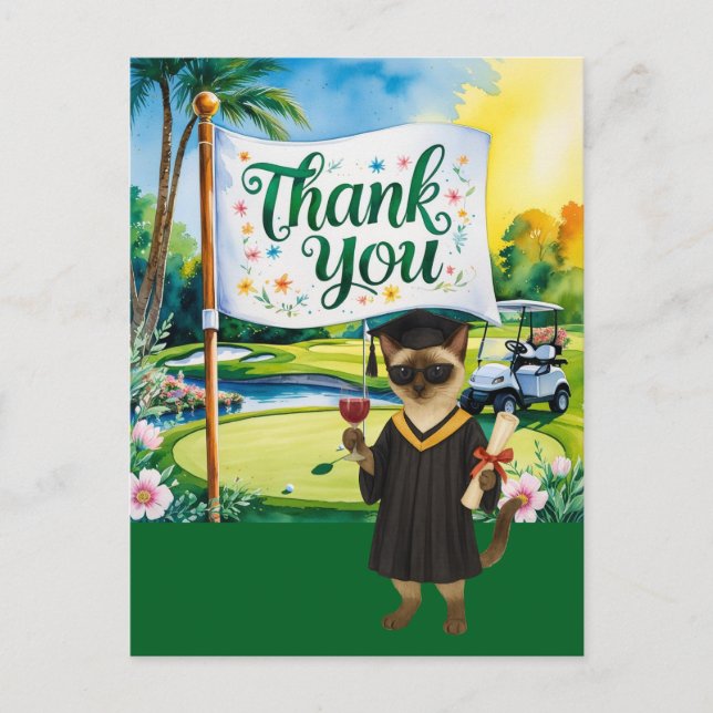 Cartão Postal Agradecimento temático de formatura de golfe  (Frente)