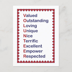 Cartão Postal Agradecimento Voluntário Corações Vermelhos Branco