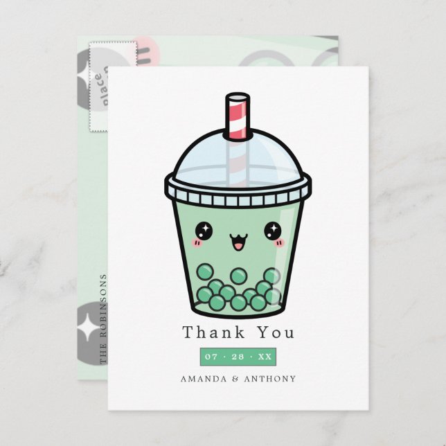 Cartão Postal Agradecimentos de casamento floral em aquarela ver (Frente/Verso)